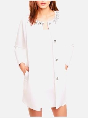 Express White Embellished Rhinestone Collar With Snap Button Closure Coat Size M